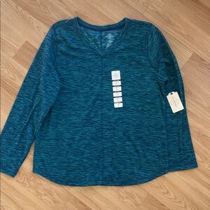 NWT St John’s Bay Women's Blue Long Sleeve Top Heathered V Neck Large